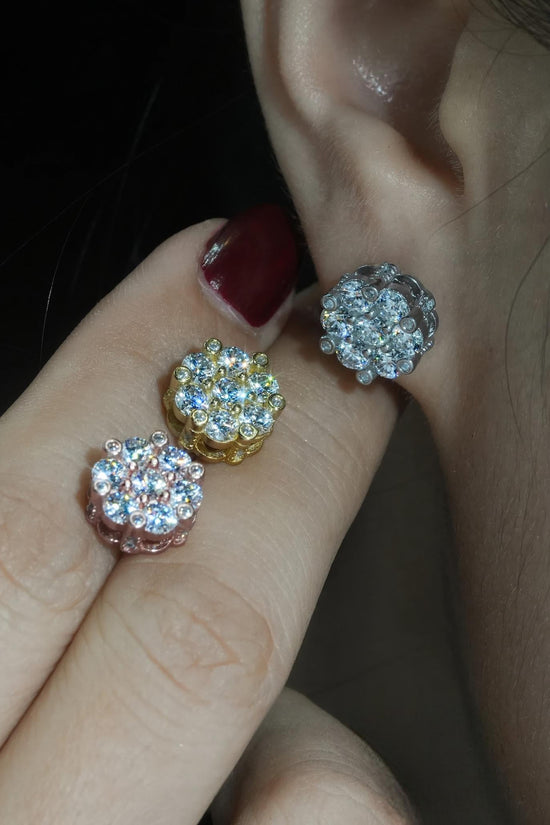 Shining High Quality 925 Sterling Silver Bling Fashion Diamond Hip Hop Iced Out White Vvs Moissanite Flower Stud Earrings