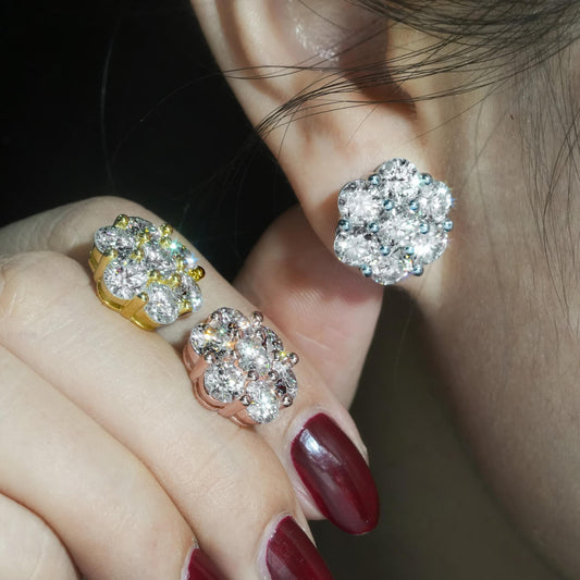 Shining Hot Top Selling Pass Diamond Tester Fine Jewelry 925 Silver 8mm 12mm 15mm Flower Earrings VVS Moissanite Stud Earrings