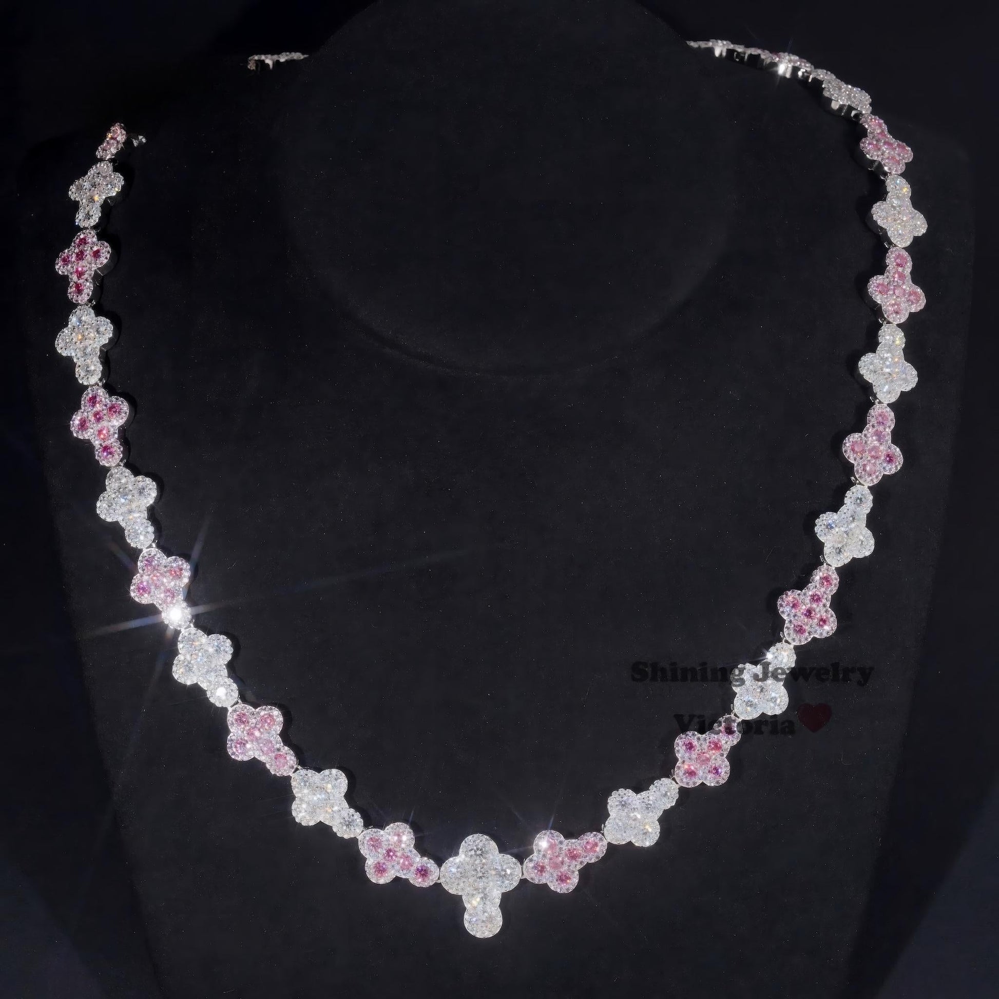 Fashion Cross Design Hip Hop Jewelry Custom 925 Silver Pink Mix White Moissanite Diamond Cuban Link Chain Necklace Cross Pendant