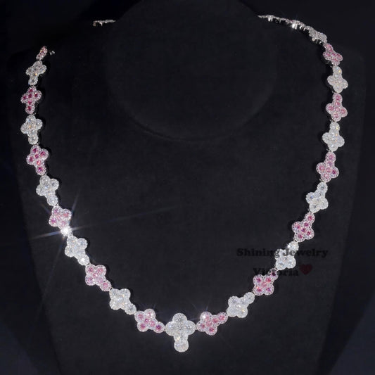 Fashion Cross Design Hip Hop Jewelry Custom 925 Silver Pink Mix White Moissanite Diamond Cuban Link Chain Necklace Cross Pendant