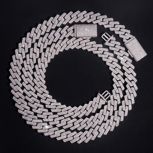 Hip Hop Jewelry High Quality Mens 15mm 925 Sterling Silver Iced Out VVS Moissanite Cuban Link Chain