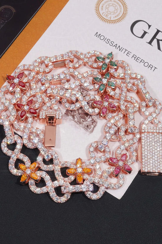 Pass Diamond Hip Hop Iced Out Vvs Diamond 925 Silver Infinity Link 13MM Color Moissanite Cuban Link Chain Necklace Men Jewelry