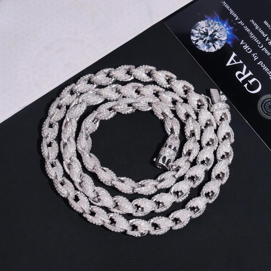 Pass Diamond Tester Hip Hop 7.5mm 925 Silver Fully Iced Out Twist Moissanite Diamond Rope Chain