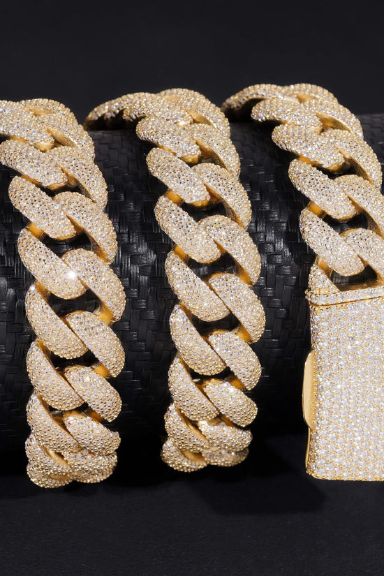 Rapper Hip Hop Jewelry 16mm 5 Rows Stones Solid 925 Sterling Silver Gold Plated Iced Out Moissanite Miami Cuban Link Chain