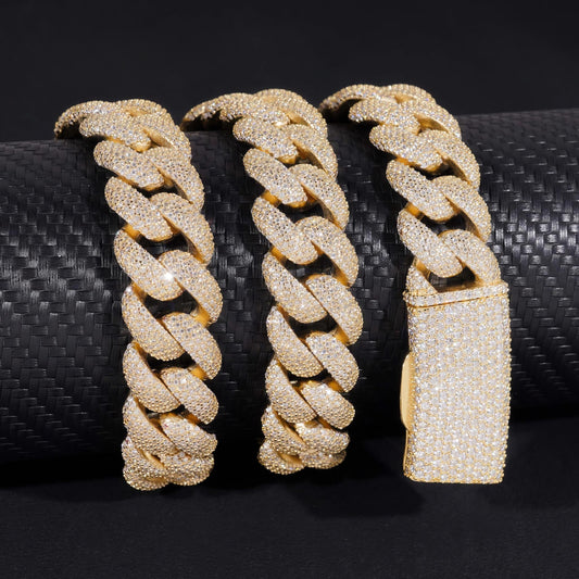 Rapper Hip Hop Jewelry 16mm 5 Rows Stones Solid 925 Sterling Silver Gold Plated Iced Out Moissanite Miami Cuban Link Chain