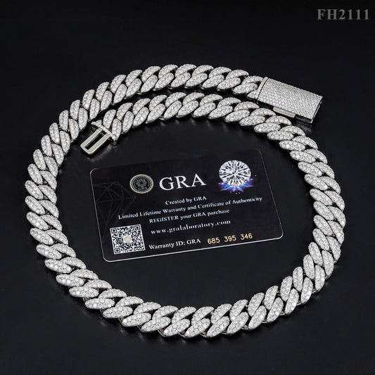 Hip Hop Fine Jewelry Factory Direct Sell 15MM Iced Out 925 Sterling Silver White Gold Plated Moissanite Cuban Link Chain Men