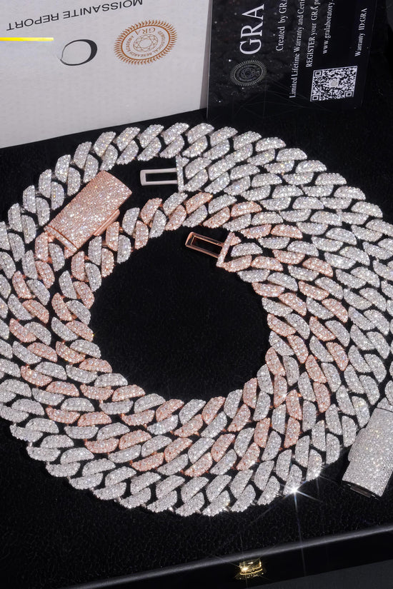 RTS Factory Hip Hop Jewelry 13mm Raised Stones Solid 925 Sterling Silver Gold Plated Iced Out Moissanite Miami Cuban Link Chain