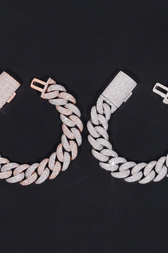 Rapper Jewelry Hip Hop Mens 15mm Iced Out 925 Sterling Silver Two Tone Moissanite Cuban Bracelets