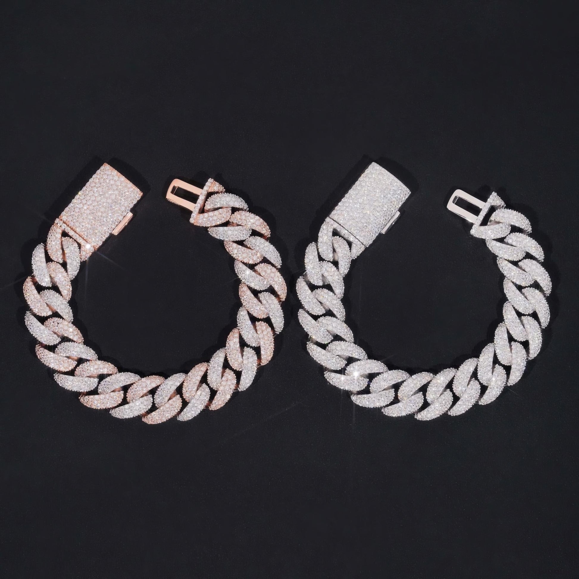 Rapper Jewelry Hip Hop Mens 15mm Iced Out 925 Sterling Silver Two Tone Moissanite Cuban Bracelets