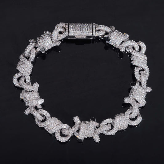 Iced Out Jewelry Hip Hop Rose Gold 15mm Twist 925 Silver Infinity Thorn Moissanite Bracelet