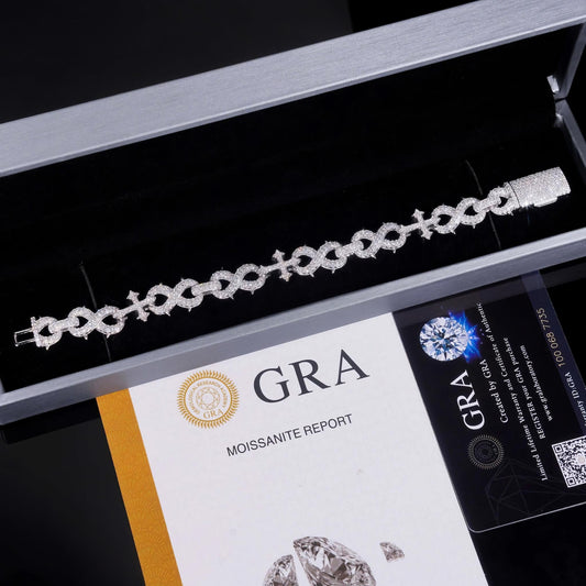 Factory 15MM Width Hip Hop Jewelry Real Silver 925 Gold Plated VVS Lab Diamond Moissanite Infinity Cuban Link Chain Bracelet
