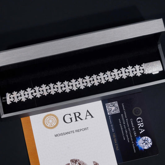 Luxury Big Cross Moissanite Cuban Link Chain Sterling Silver 925 Moissanite Cross Men's Bracelets Iced Out Hip Hop Jewelry