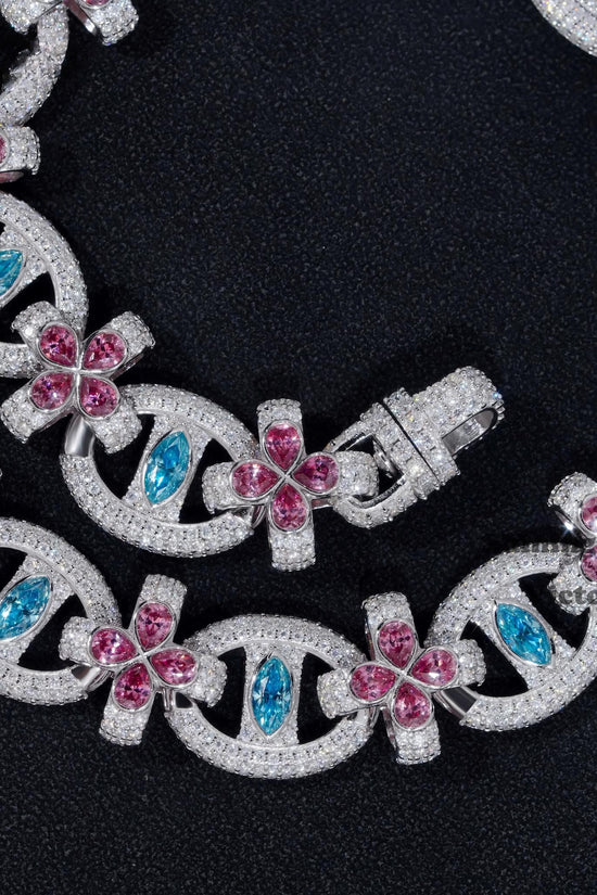 Shining Jewelry New Trendy Rapper Jewelry Colorful Diamond Chain S925 White Gold Plated VVS Moissanite Clover Cuban Link Chain