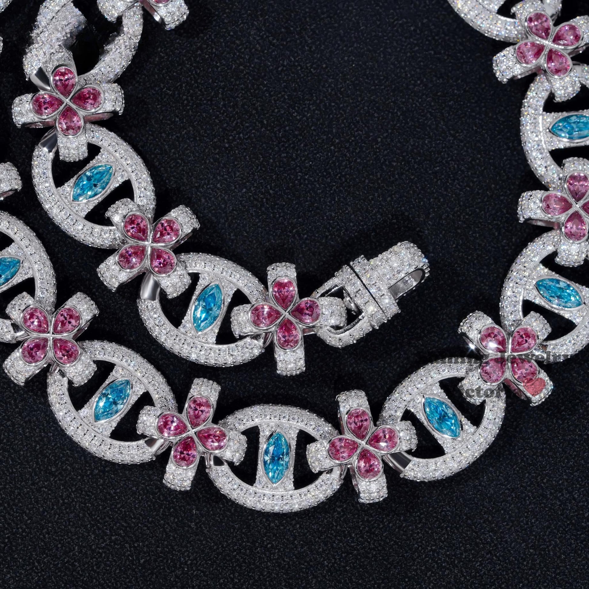 Shining Jewelry New Trendy Rapper Jewelry Colorful Diamond Chain S925 White Gold Plated VVS Moissanite Clover Cuban Link Chain