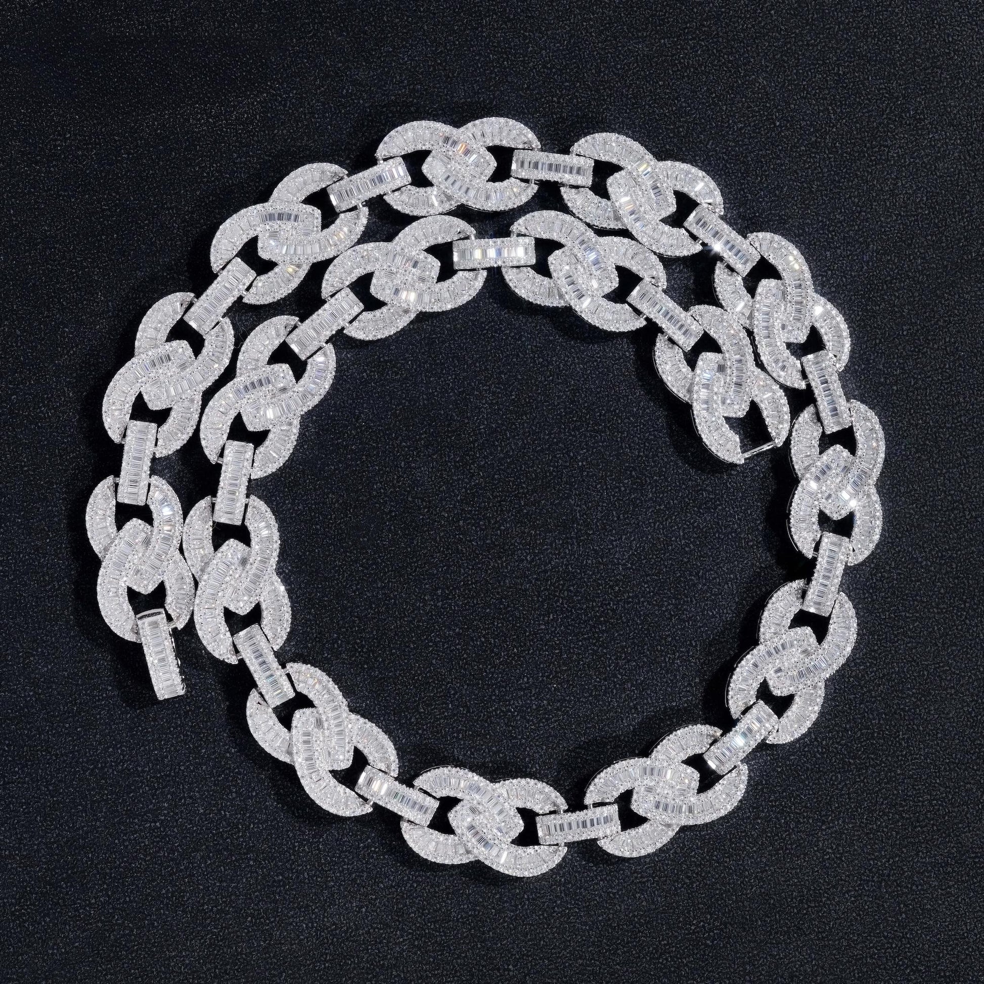 15MM Fully Iced Out 925 Silver Gold Plated Necklace VVS Diamond Baugette Infinity Link Cuban Chain Moissanite Jewelry