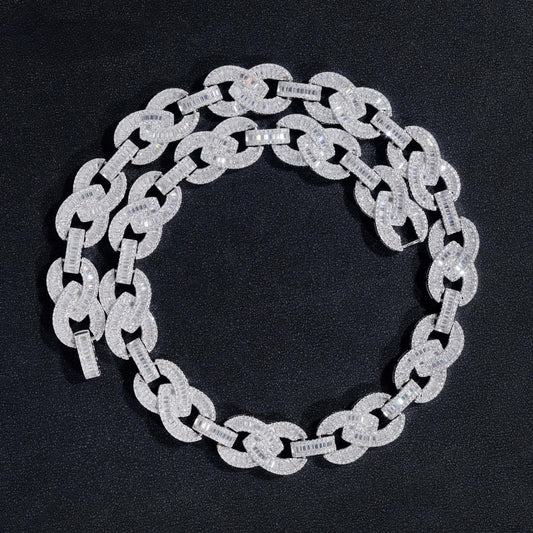 15MM Fully Iced Out 925 Silver Gold Plated Necklace VVS Diamond Baugette Infinity Link Cuban Chain Moissanite Jewelry