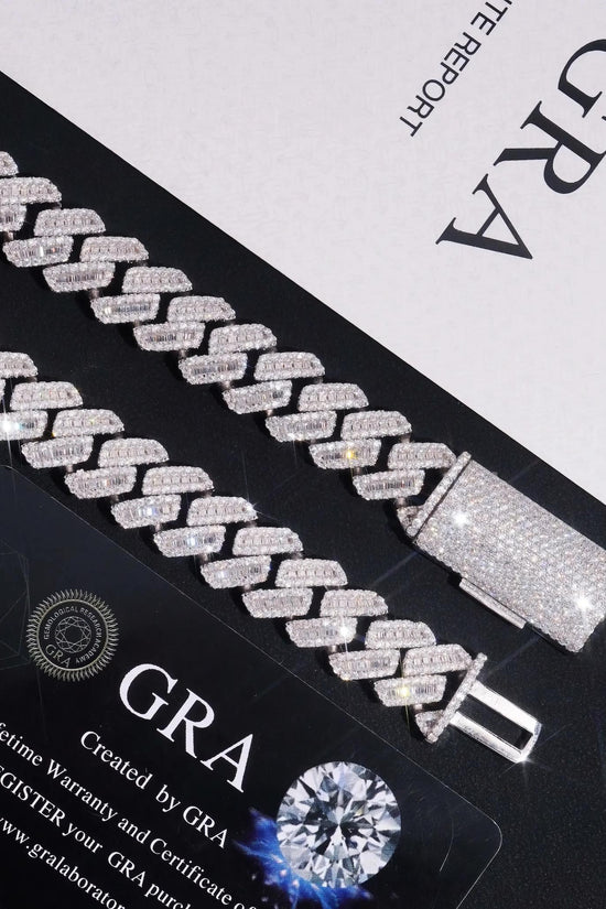 High Quality 12mm Solid 925 Sterling Silver Men Hip Hop Jewelry Iced Out Baguette VVS Moissanite Cuban Link Chain Necklaces