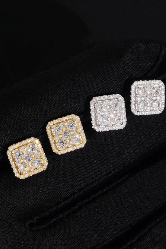 Hip Hop Jewelry Men Moissanite Earrings 925 Sterling Silver Square Shape Moissanite Stud Earrings Iced Out Screw Back Ear Studs
