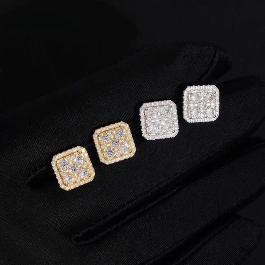 Hip Hop Jewelry Men Moissanite Earrings 925 Sterling Silver Square Shape Moissanite Stud Earrings Iced Out Screw Back Ear Studs