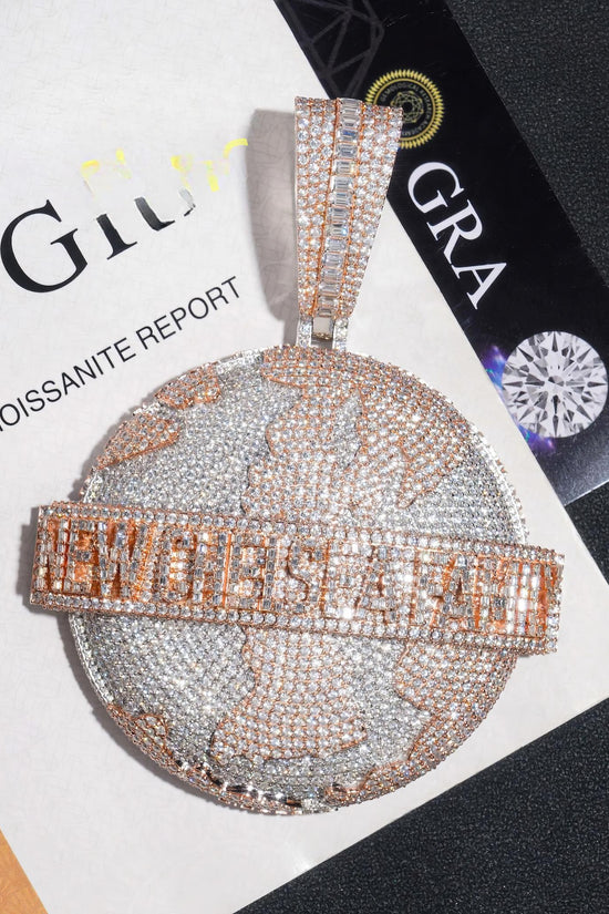Hip Hop Diamond Custom Earth Photo Pendant Jewelry 925 Sterling Silver Baguette Moissanite Personalized Name with Photo Pendant