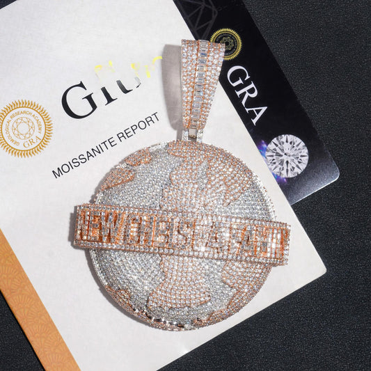 Hip Hop Diamond Custom Earth Photo Pendant Jewelry 925 Sterling Silver Baguette Moissanite Personalized Name with Photo Pendant
