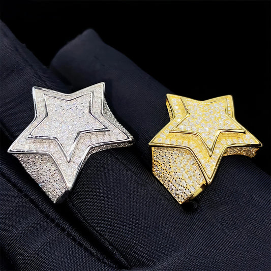 Hip Hop Iced Out Lab Diamond Jewelry Silver 925 Vvs Moissanite Men Star Rings