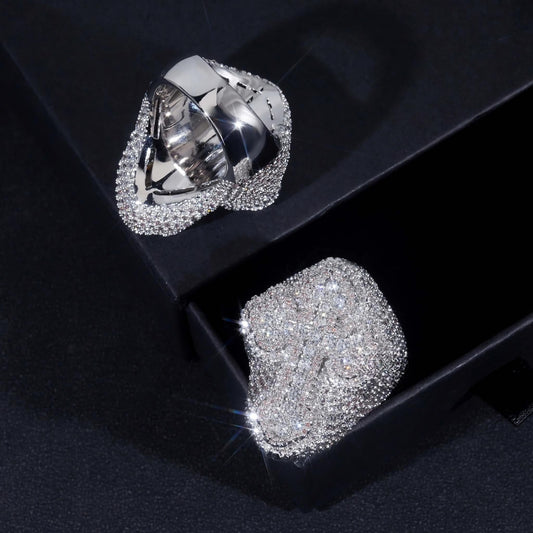 Fast Shipping Iced Out Hip Hop Ring Men Fashion Brass Cubic CZ Diamond Cross Ring Luxury Style Wedding Engagement Rings