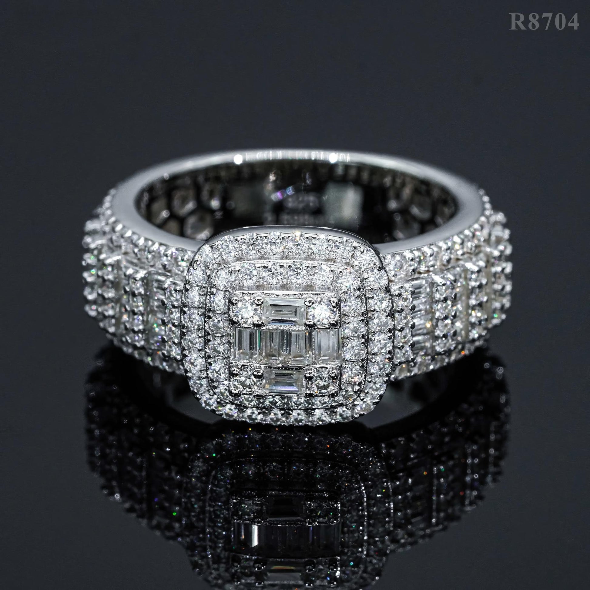 Hip Hop Jewelry Gold Plated 925 Silver Luxury Men's Ring baguette Moissanite Diamond Iced Out Rings