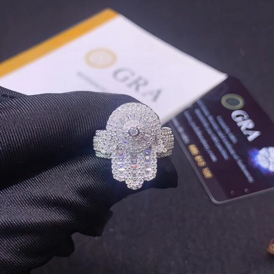 Fine Jewelry New Design 925 Sterling Silver Hamsa Style Moissanite Ring Custom Iced Out Men Hip Hop Rings