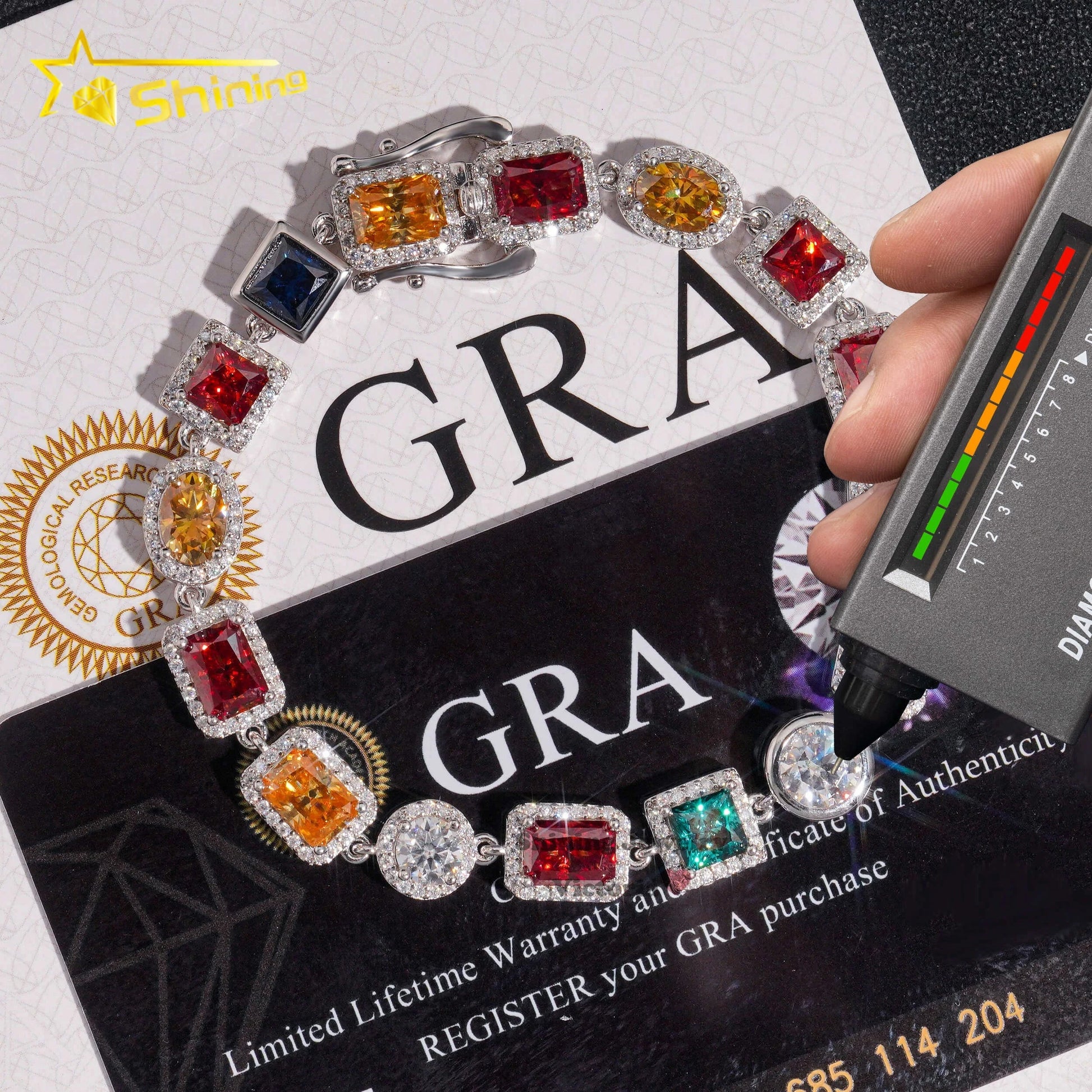 2024 New Design Street Fashion Hip Hop Urban Jewelry Multi Color Gemstone Enamel Tennis Bracelet Iced Out Moissanite Bracelet