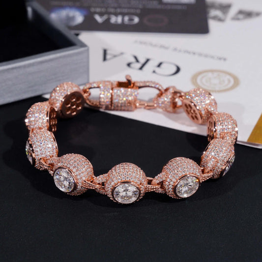 Fully Iced Out Bezel Setting 2ct Center Stone 14mm Width Hip Hop 925 Silver Men VVS Moissanite Bracelet