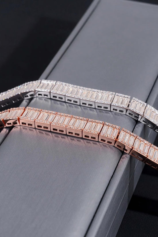 Hip Hop Style Luxury 925 Sterling Silver 9mm Width Baguette Diamond Moissanite Tennis Bracelet