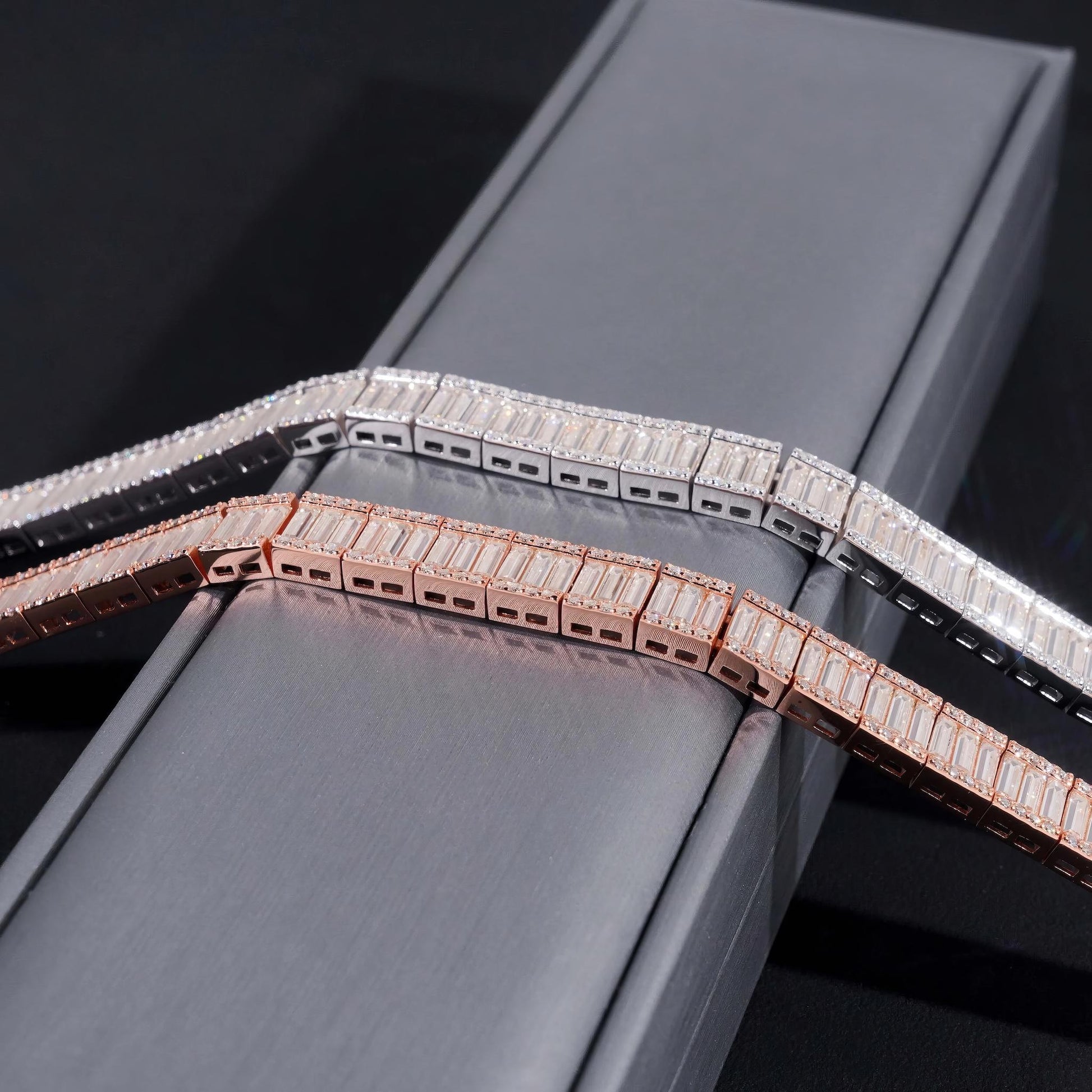 Hip Hop Style Luxury 925 Sterling Silver 9mm Width Baguette Diamond Moissanite Tennis Bracelet