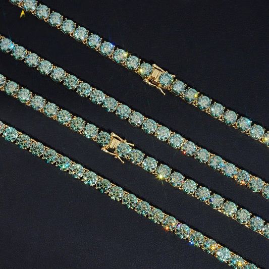 Fine Jewelry VVS Moissanite Tennis Necklace Gold Plated 925 Silver 2MM to 5MM Iced Out Blue Green Color Moissanie Tennis Chain