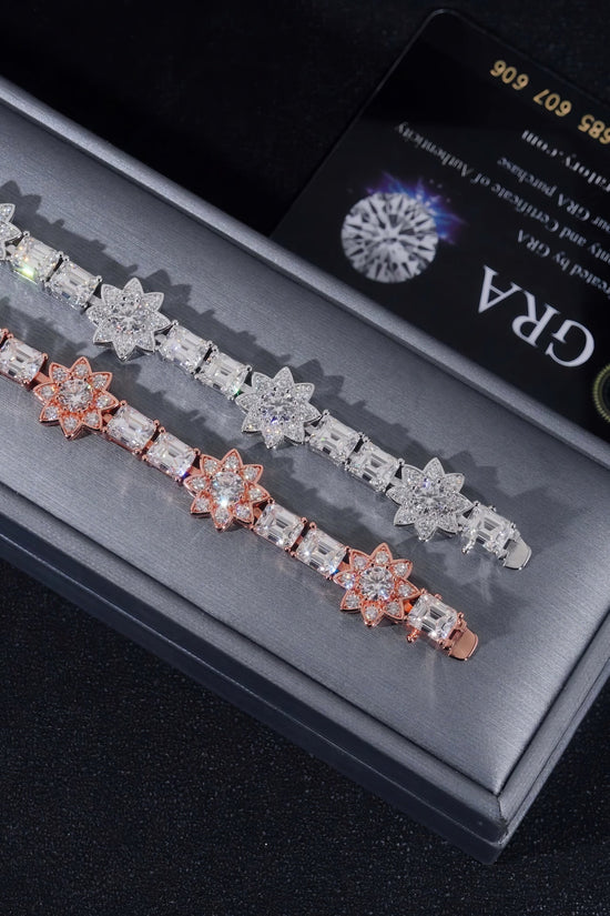 Fashion Jewelry Silver Emerald Cut Lab Diamond Tennis Bracelet VVS Moissanite Hip Hop Jewelry Iced Out Flower Tennis Bracelet