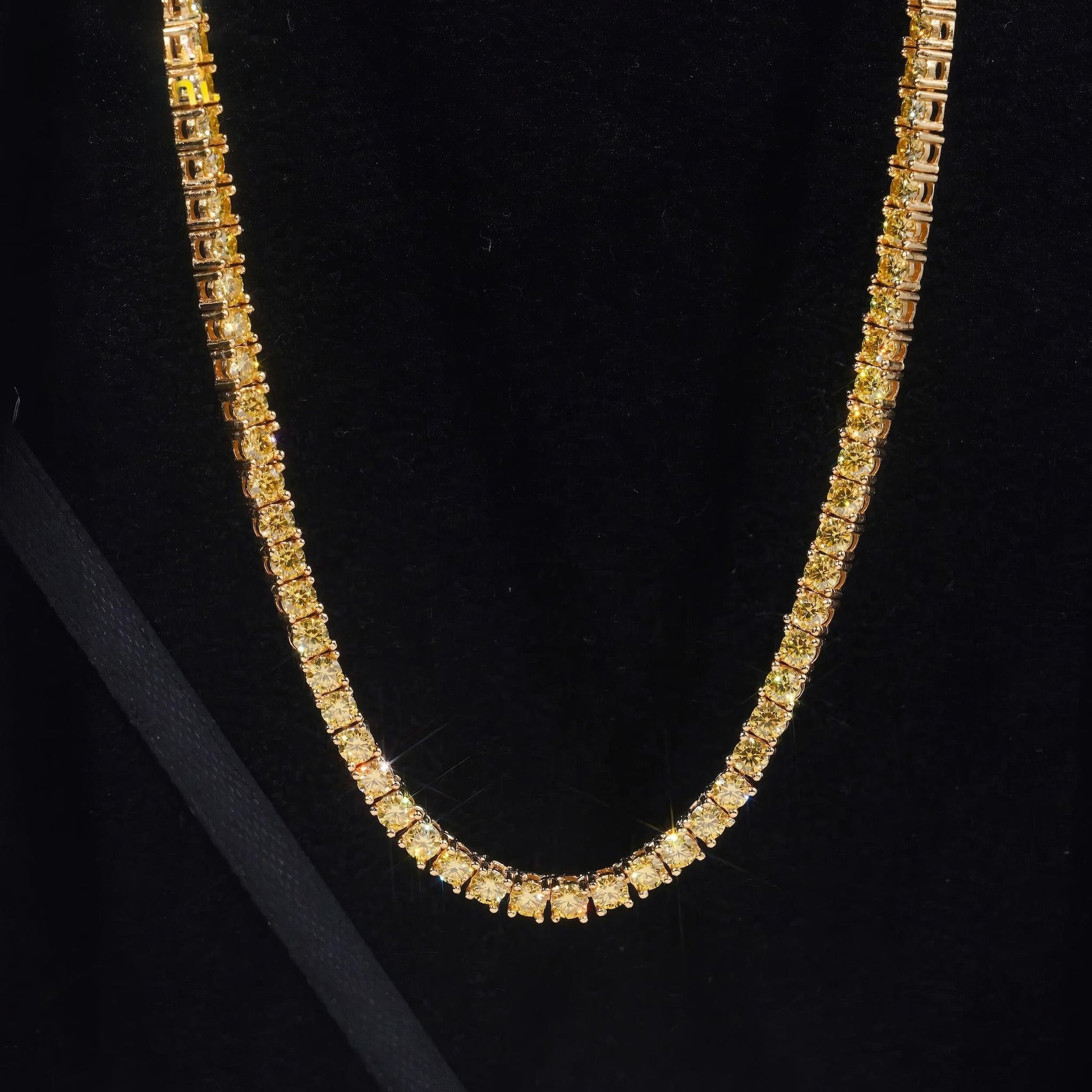 Worldwide Shipping Factory Wholesale S925 Gold Plated Hip Hop Jewelry 3mm 4mm Necklace Yellow Color Moissanite Tennis Chain