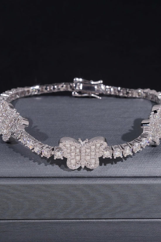 New Arrivals Hip Hop 925 Silver 3mm Baguette Diamond Tennis Chain Moissanite Butterfly Bracelet