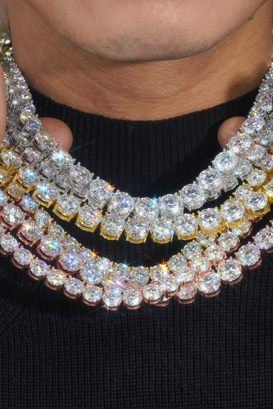 New Stock 8mm 10mm Big Hip Hop Necklace Luxury Bling 925 Silver Gold Plated Claw Set Lab Diamond Moissanite Tennis Chain