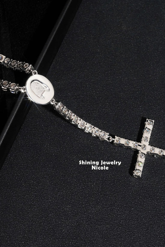 Hip Hop Fashion Trendy D VVS Moissanite Diamond 4MM Rosary Chain Cross Necklace 925 Silver Tennis Chain
