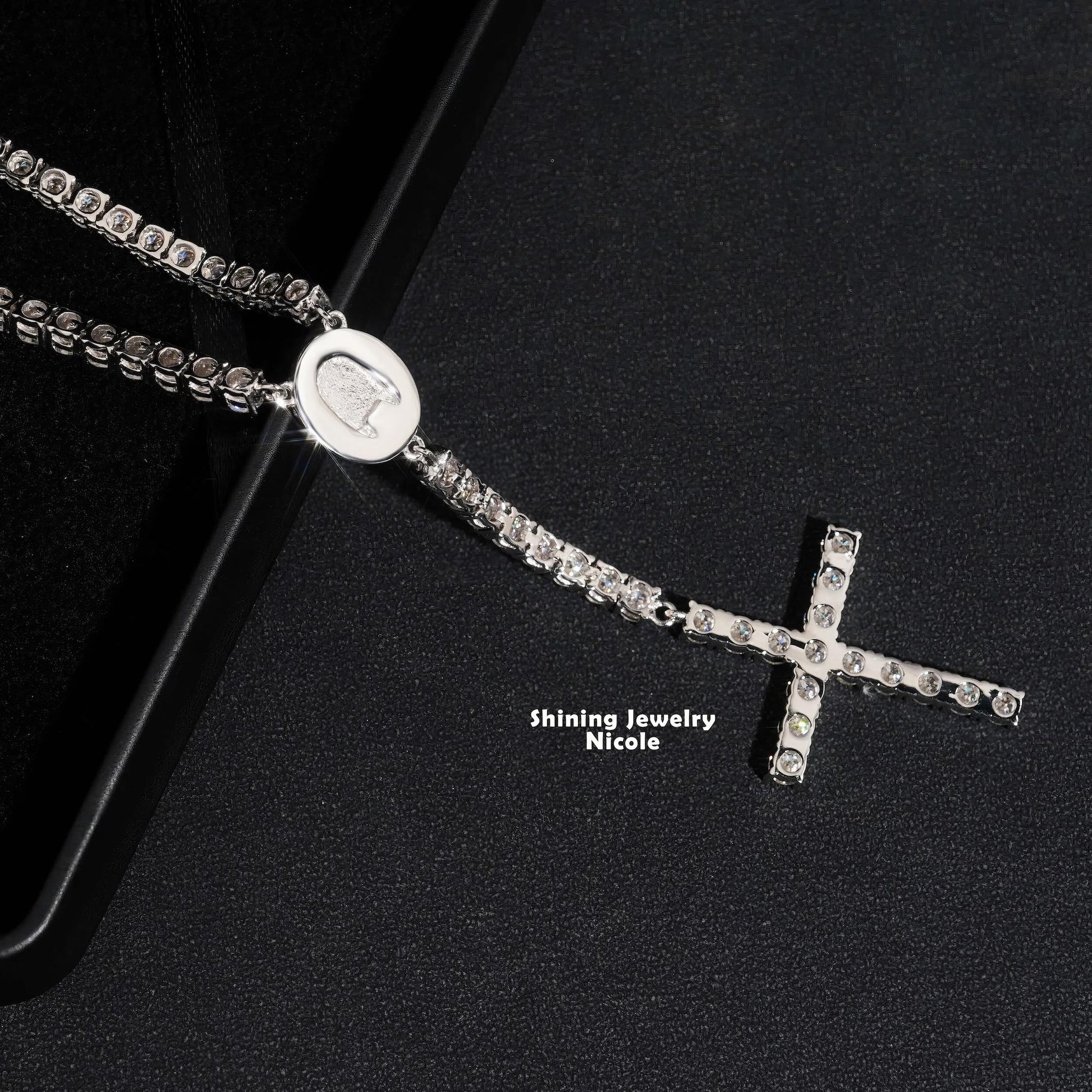 Hip Hop Fashion Trendy D VVS Moissanite Diamond 4MM Rosary Chain Cross Necklace 925 Silver Tennis Chain