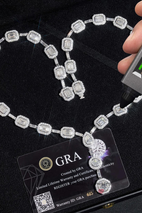 Luxurious Party Jewelry Gift Iced Out 925 Sterling Silver Round Baguette Moissanite Diamond Cluster Tennis Chain Necklace