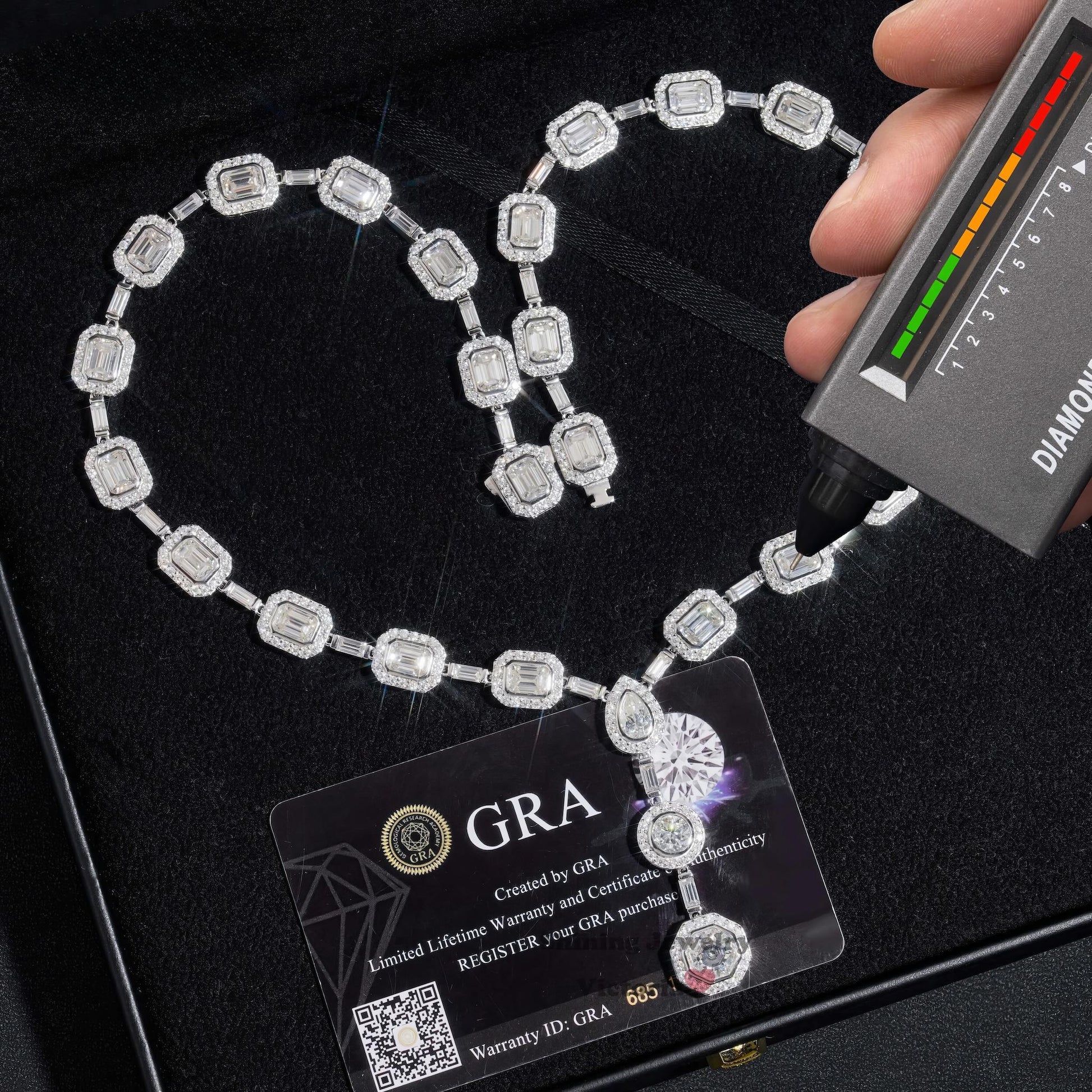 Luxurious Party Jewelry Gift Iced Out 925 Sterling Silver Round Baguette Moissanite Diamond Cluster Tennis Chain Necklace