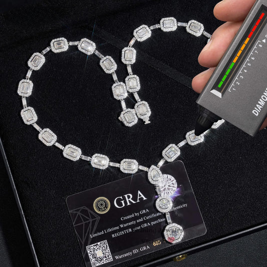 Luxurious Party Jewelry Gift Iced Out 925 Sterling Silver Round Baguette Moissanite Diamond Cluster Tennis Chain Necklace