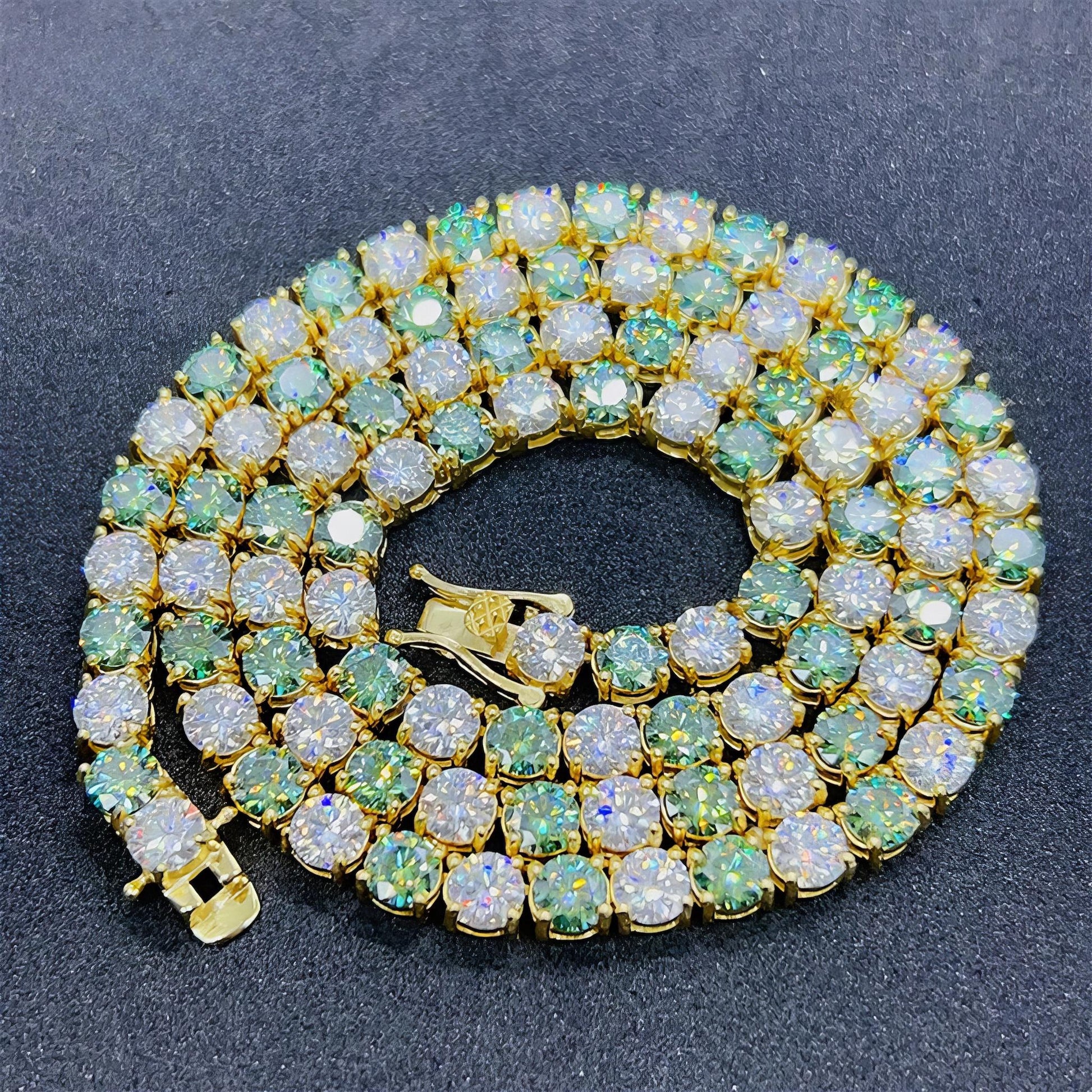 Green Moissanite Chain Hip Hop Jewelry High Quality 925 Sterling Silver Gold Plated Lab Diamond Moissanite Tennis Chain