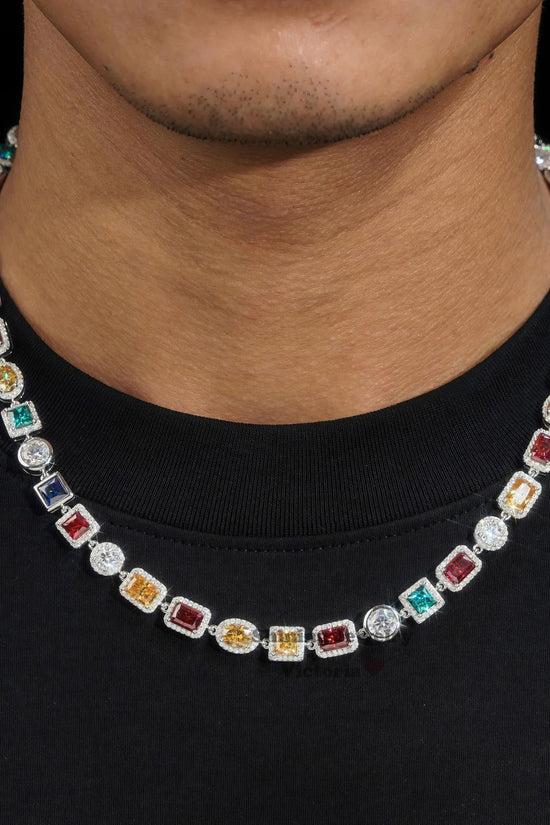 New Fashion Halo Style 925 Sterling Silver VVS Moissanite Diamond Colorful Jewelry 10MM Moissanite Cluster Tennis Chain Necklace