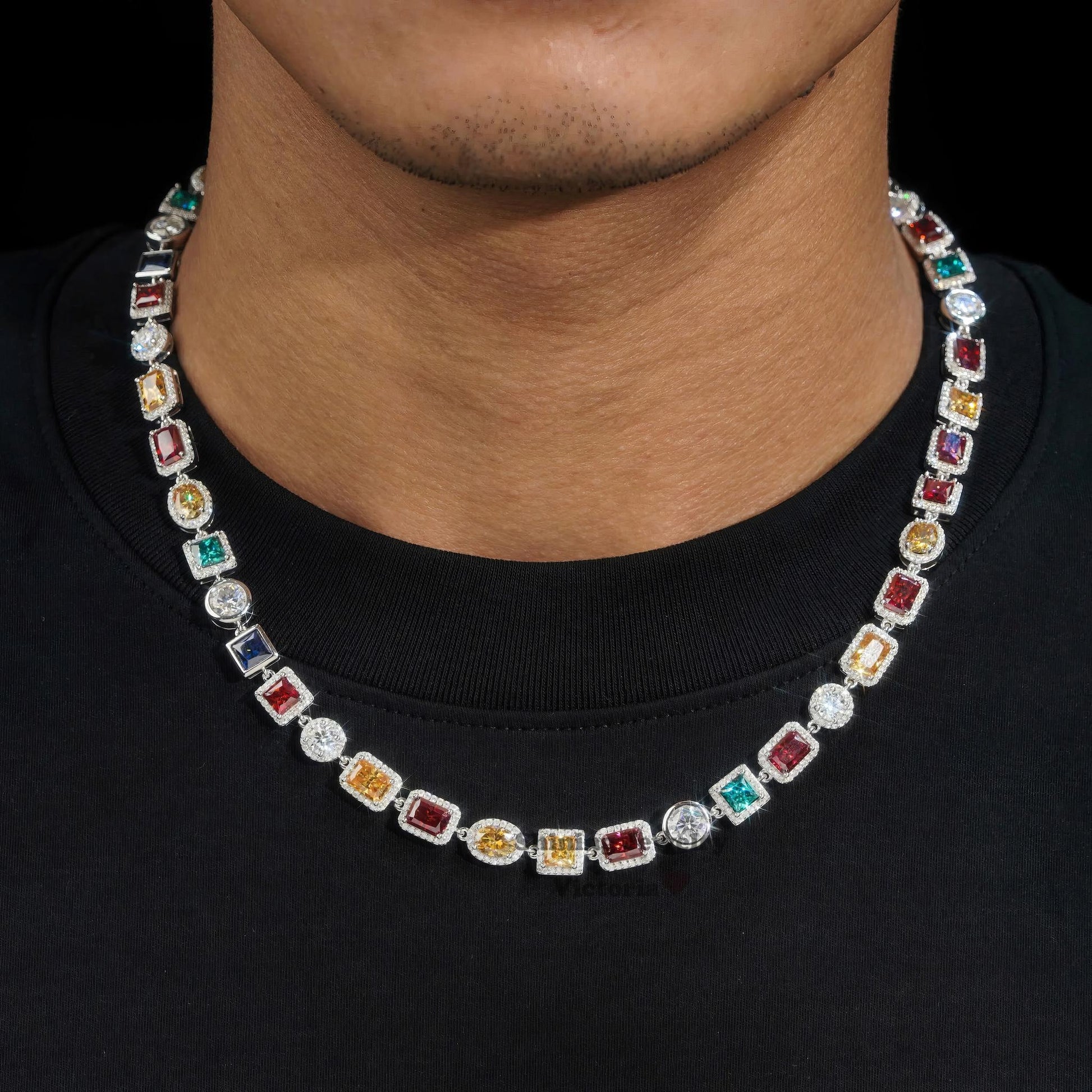 New Fashion Halo Style 925 Sterling Silver VVS Moissanite Diamond Colorful Jewelry 10MM Moissanite Cluster Tennis Chain Necklace