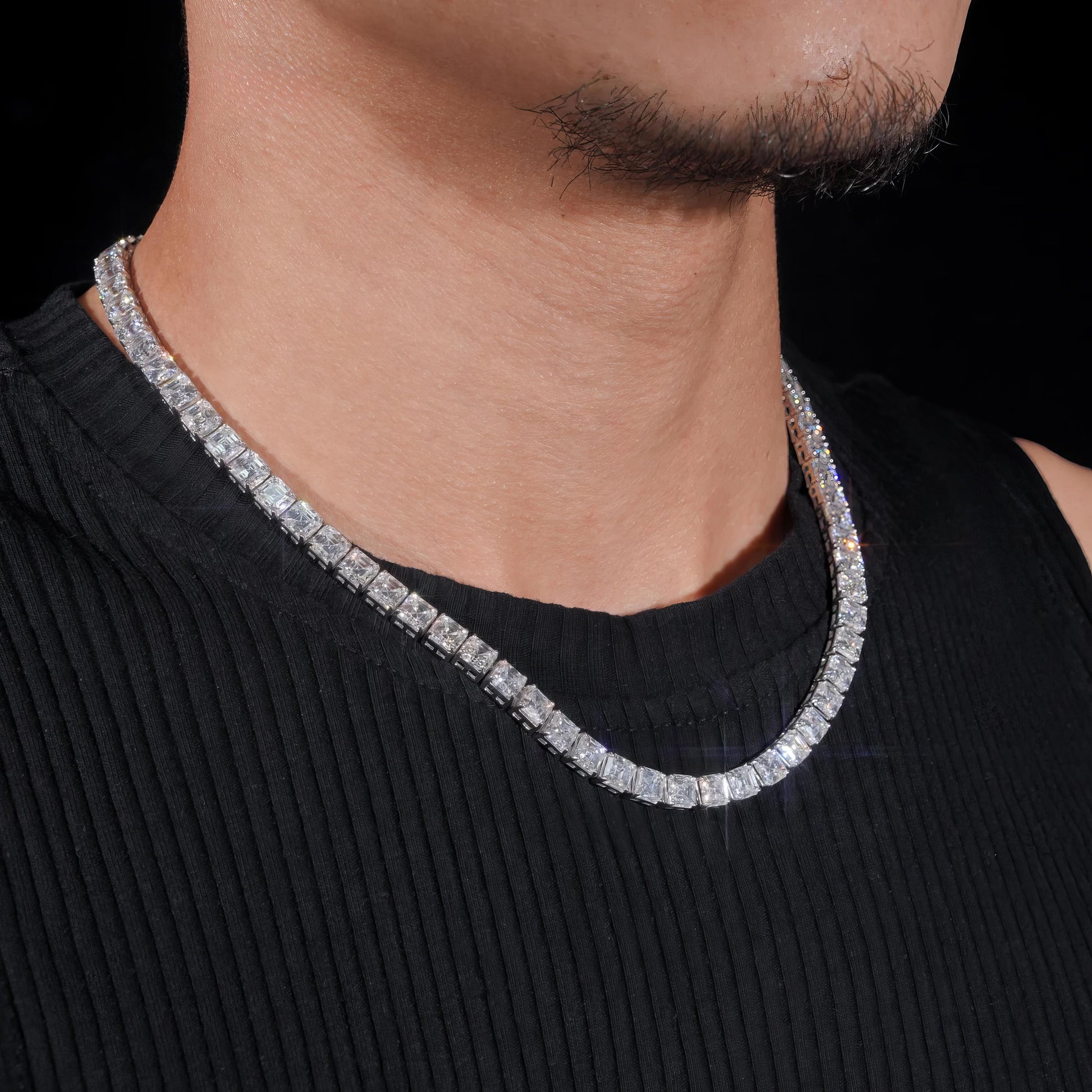 Gra Certified Hip Hop Jewelry 925 Sterling Silver Asscher Cut 5.5mm Necklace Iced Out Moissanite Diamond Tennis Chain Bracelet