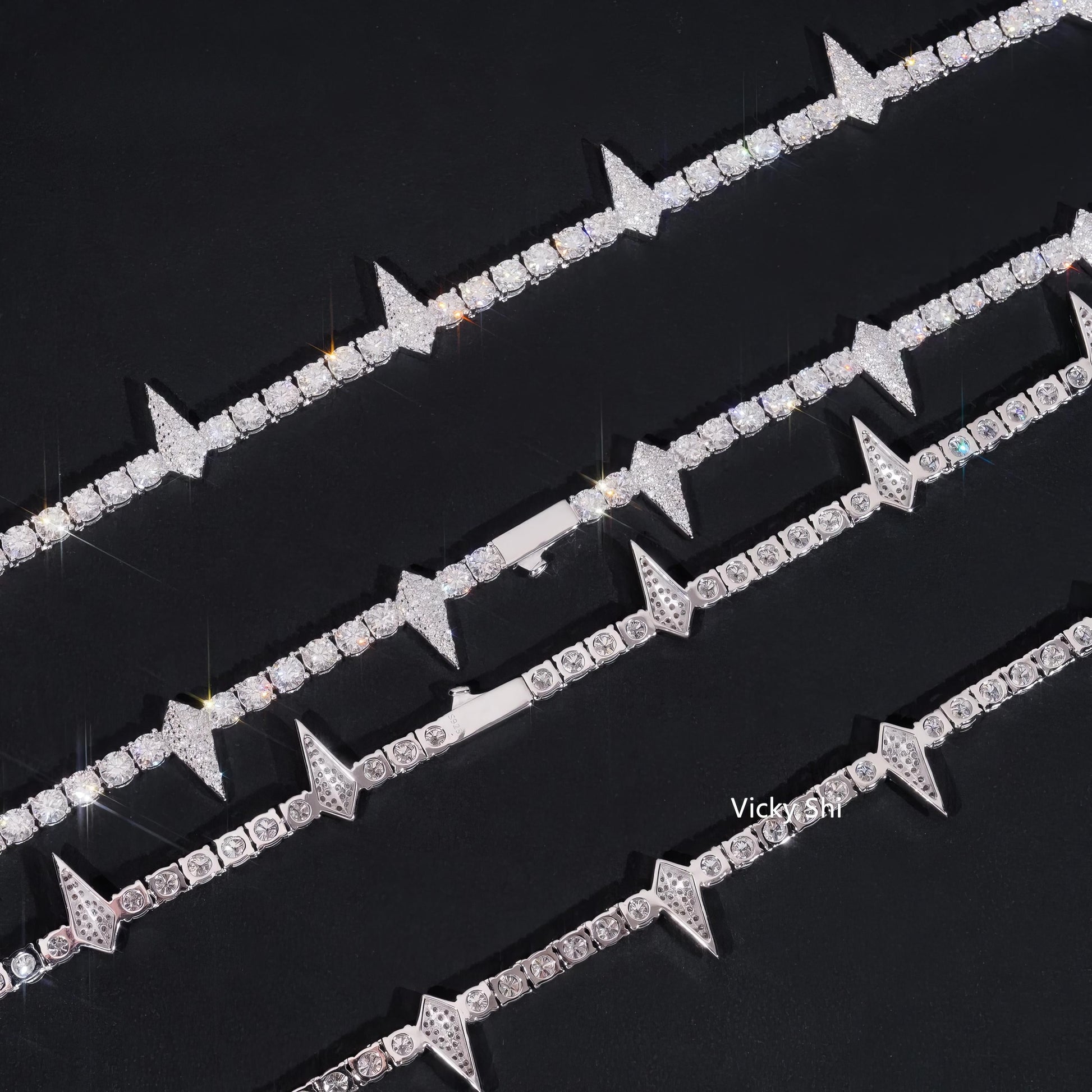Luxury Hip Hop Thorny Style Moissanite Tennis Necklace Custom 925 Sterling Silver Iced Out Tennis Chain Moissanite Fine Jewelry