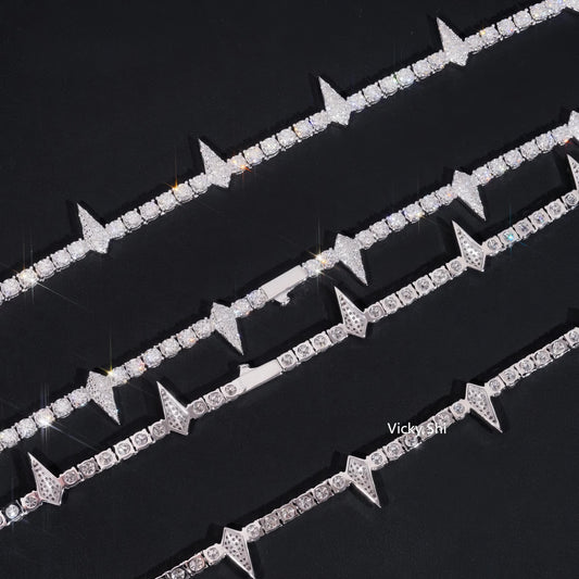 Luxury Hip Hop Thorny Style Moissanite Tennis Necklace Custom 925 Sterling Silver Iced Out Tennis Chain Moissanite Fine Jewelry