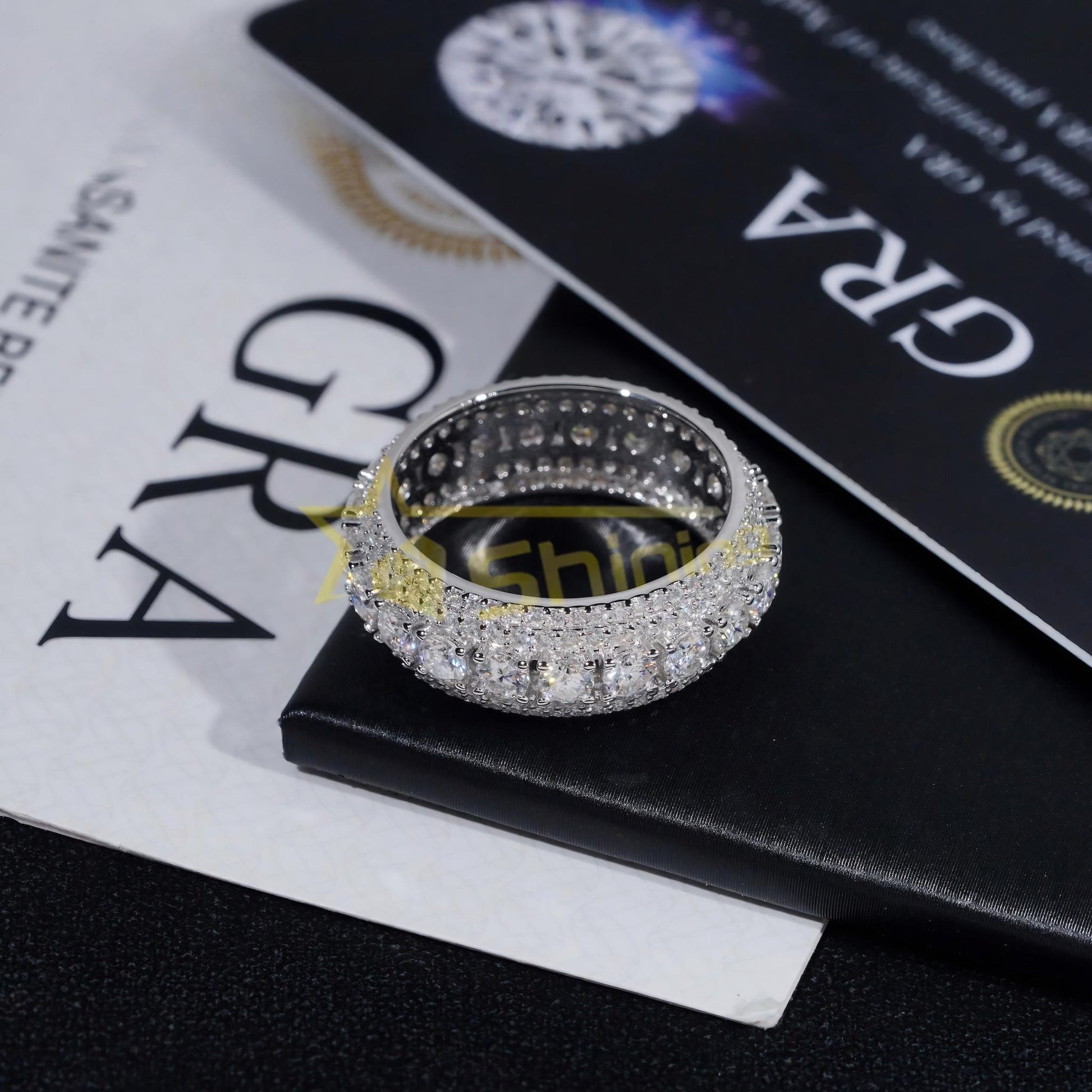 Hot Selling Custom S925 Sterling Silver Iced Moonlight Eternity Ring Luxury Inlay Moissanite Diamond Classic Design